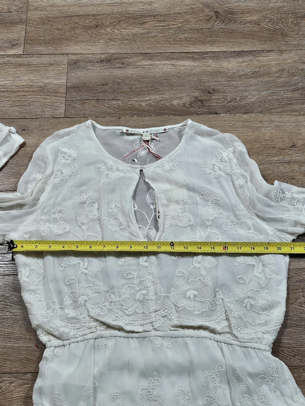 NWT Chelsea & Violet Ivory Embroidered Mesh Semi-Sheer Long Sleeve Maxi Dress - Picture 15 of 16